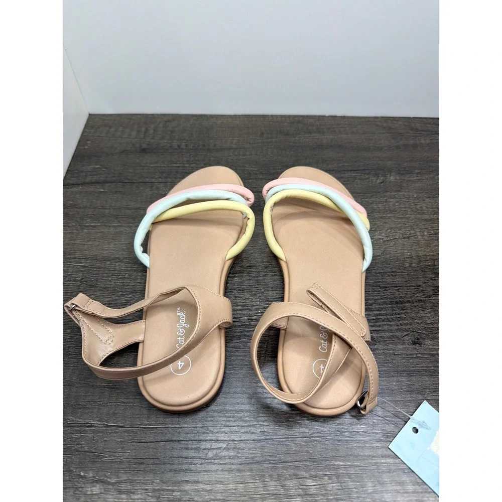 Cat & Jack Anja Sandals Girls 4 Multicolor Pastel Strappy Summer Kidcore NWT